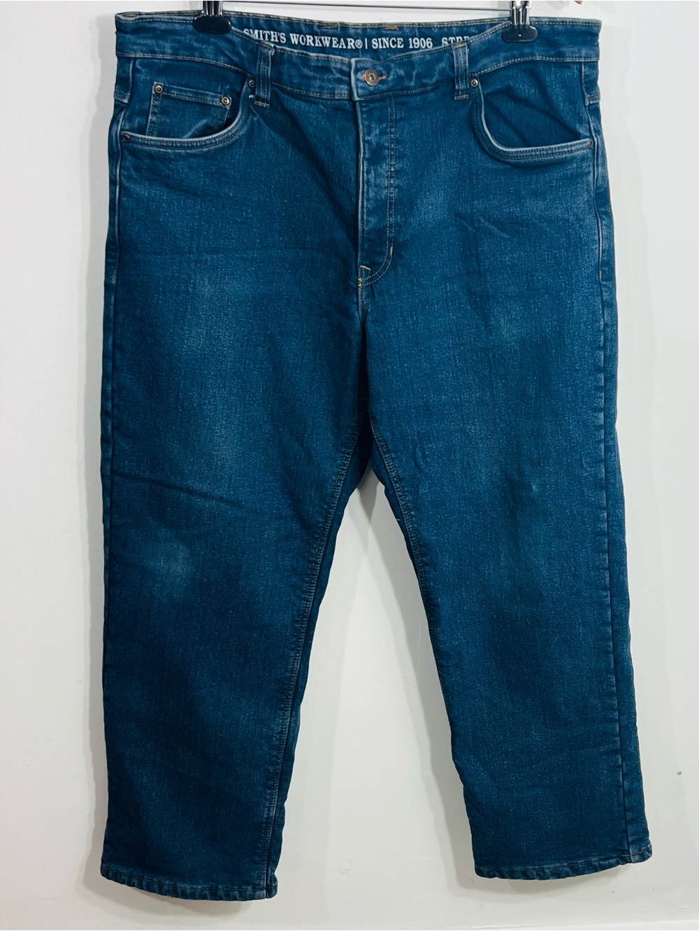 Smith's Workwear Fleece Lined Stretch Denim Work Pants Blue Cotton Blend 40x30 - Picture 2 of 8